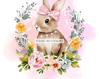 Spring Bunny|Bloemen|Coquette|Png|Digitale download|Sublimatieontwerp