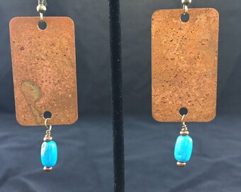 Weathered Copper and Turquoise Earrings