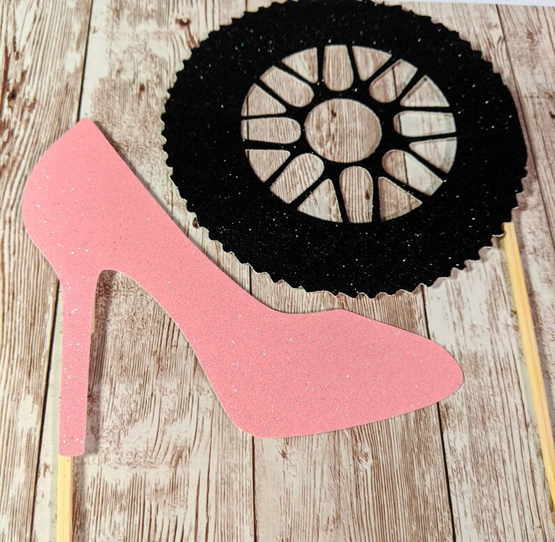 Wheels or Heels Cake Toppers Wheel or Heels Centerpieces Etsy