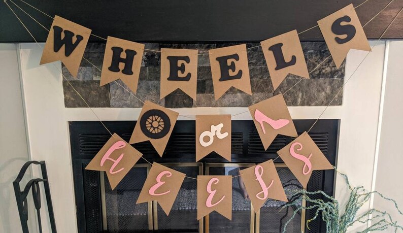 Heels Or Wheels He Or She Wheels Or Heels Gender Reveal Banner Pink Or Blue Boy Or Girl Banners Signs Paper Party Supplies Lifepharmafze Com