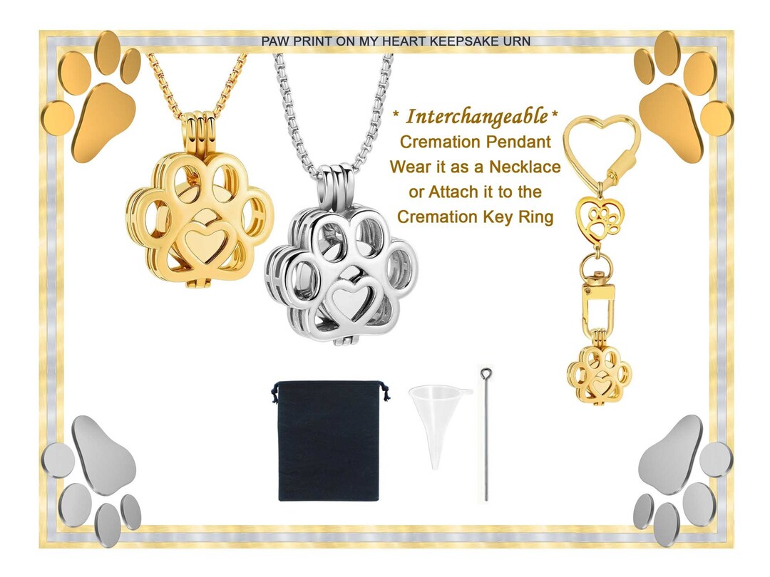 Paw Print on My Heart Pet Keepsake Urn Necklace or Key Ring ...