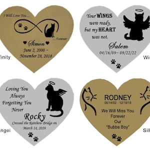 Cat Name Plate, Pet Loss Cat, Engrave Name Plate For Cat Ashes, Cat Urn Name Plate, Cat Engraved Plate, Heart Shaped Plaque, Pet Name Plate