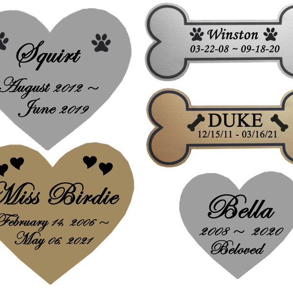 Engraved Heart or Bone Plate Pet Loss Memorial - Dog Cat Any Pet