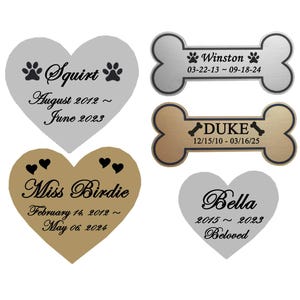 Engraved Heart or Bone Plate Pet Loss Memorial - Dog Cat Any Pet
