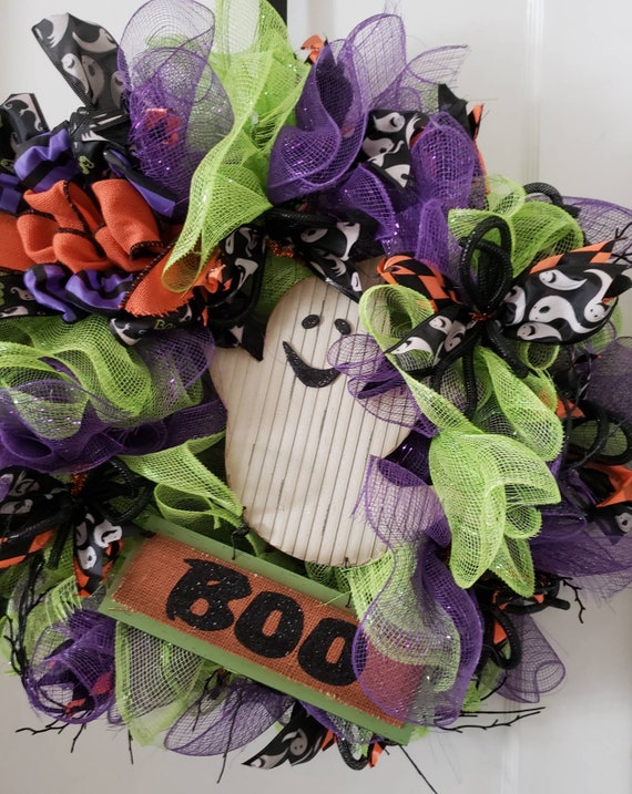 Halloween Wreath Front Door Wreath Ghost Wreath Children Etsy