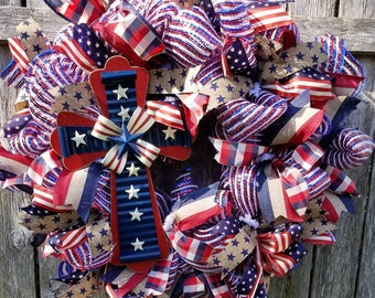 Patriotic Wreath, Memorial Day Wreath, 4th of July Wreath, Americana Wreath, Red White and Blue, Patriotic Decor, Summer Wreath Front Door