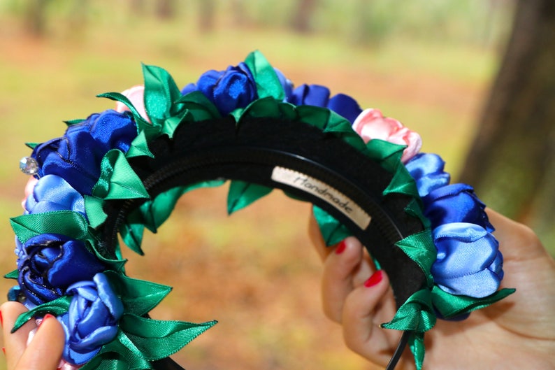 Wedding Flower Crown Floral Head Wreath Blue Flower Crown Floral Crown Headband Bridesmaid Hair Accessories Flower Crown Adult