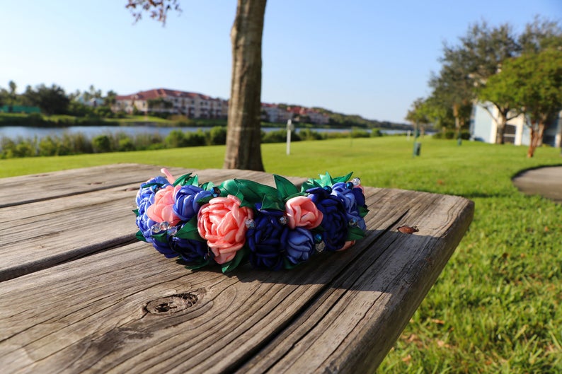Wedding Flower Crown Floral Head Wreath Blue Flower Crown Floral Crown Headband Bridesmaid Hair Accessories Flower Crown Adult