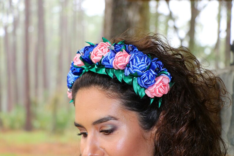 Wedding Flower Crown Floral Head Wreath Blue Flower Crown Floral Crown Headband Bridesmaid Hair Accessories Flower Crown Adult