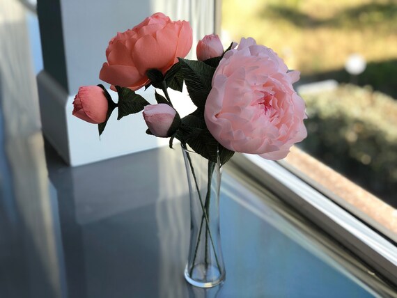 crepe paper flowers paper flower bouquet paper peony paper wedding bouquet bridal shower centerpieces table centerpiece set of 3 etsy paper flower bouquet