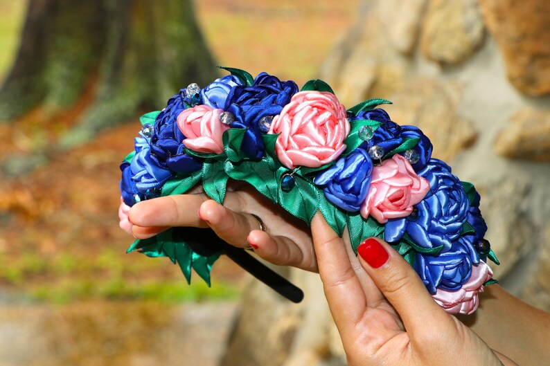 Wedding Flower Crown Floral Head Wreath Blue Flower Crown Floral Crown Headband Bridesmaid Hair Accessories Flower Crown Adult