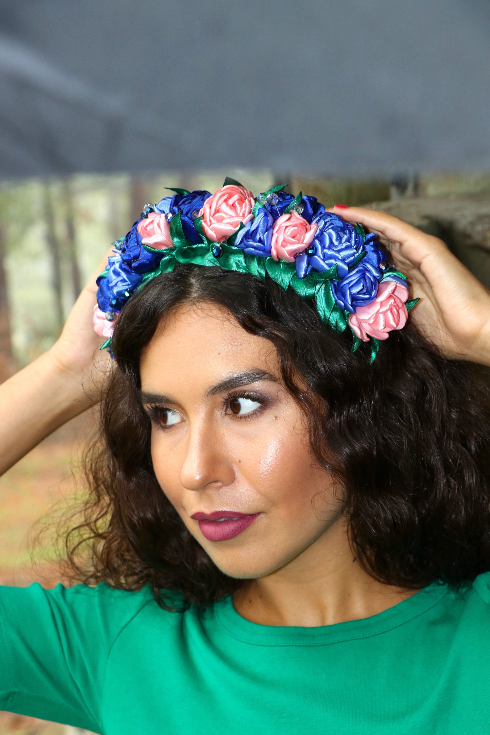 Blue Flower Crown Wedding Flower Crown Floral Head Wreath Etsy