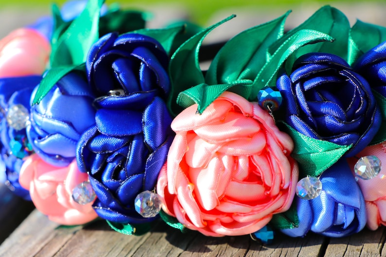Wedding Flower Crown Floral Head Wreath Blue Flower Crown Floral Crown Headband Bridesmaid Hair Accessories Flower Crown Adult