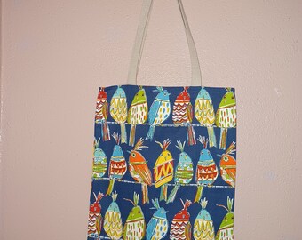 Bird print cotton canvas tote bag