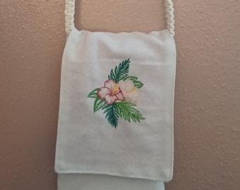 Linen crossbody bag floral embroidery