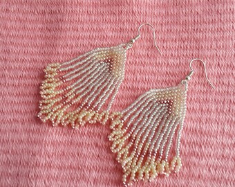 Peach, white and yellow seed bead earrings