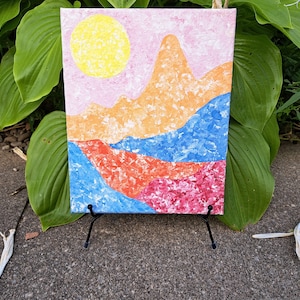 Hand-Painted Acrylic Abstract Landscape: Colorful Boho Art (8x10 cm)