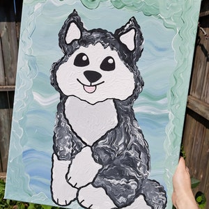 VERKAUFT Strukturiertes Hundegemälde, 16x20 Wandkunst, Original Husky Gemälde, handgemalte Tierwandkunst, Originalkunst, Tierzimmer Dekor,