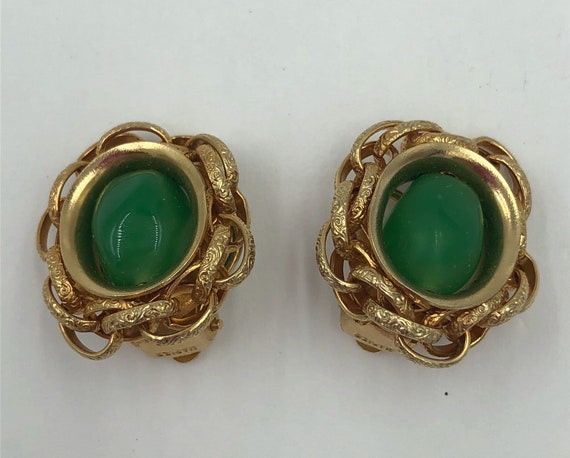 Vintage Napier Green Cabochan Stone Gold Chain Rop