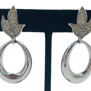 Givenchy Vintage Silver Crystal Rhinestone Clip On Drop Earrings