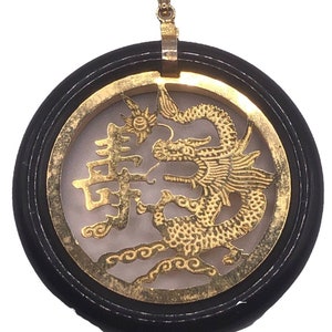 Chinese Nephrite Jade Circle w/ Cut-Out Dragon Design Scene Pendant Stone
