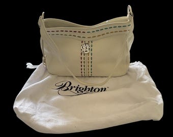 Brighton White Leather W / Multi Color Stitch Akzente & Silver Hardware Geldbörse