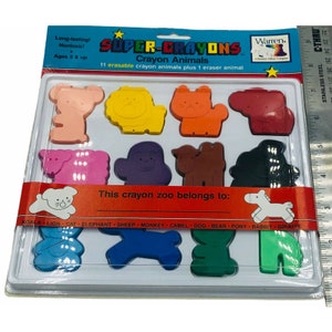 Vintage Warren Super Crayons Zoo Animals 11 Erasable Animals 1 Animal Eraser NIP