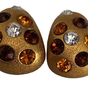 Jackie Collins Multi Amber Color Rhinestone Gold Tone Clip-on Earrings 1980s