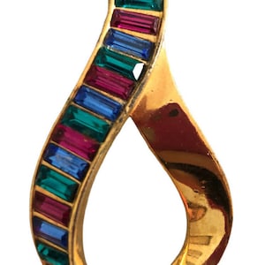 Swarovski Vintage Gold Tone Swirl Signed Swan Pin Brooch Multicolor
