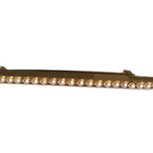Vintage Gold-tone Faux Seed Pearl Art Deco Victorian Long Bar Pin Brooch