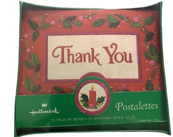 Vintage Hallmark Postalettes Christmas Thank You Cards And Seals 15 Notes Sealed