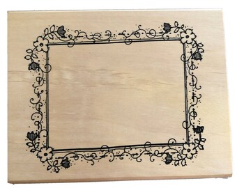 S03 Flower Stitch Frame Wood Mounted Rubber Stamp by DJ Inkers 5" x 6.25"