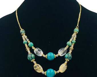 Lucas Lameth LUC 925 CN 925 & Turquoise Beaded 2 Strand Necklace Jewelry