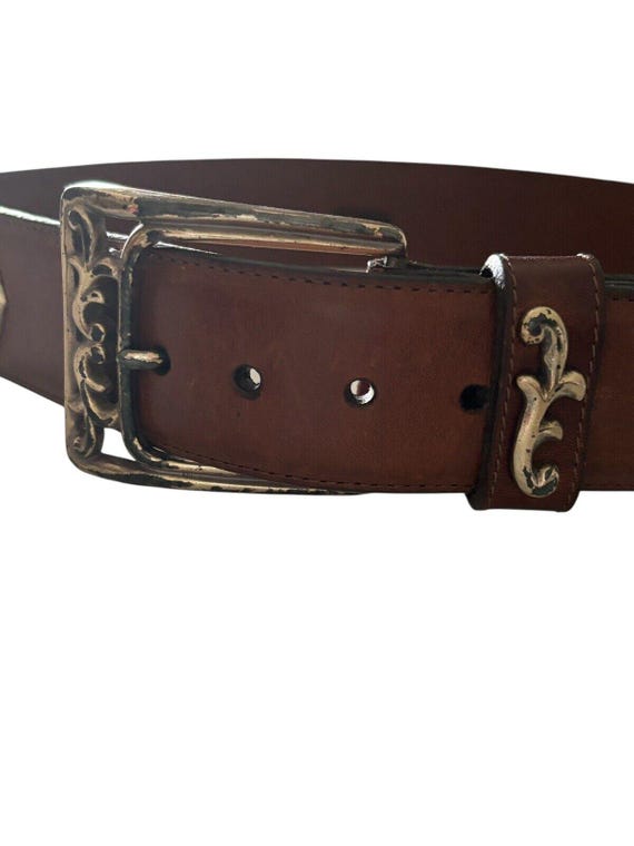 Brighton Women’s Art Nouveau Belt brown Leather Silver Swirl buckle Scroll Sz S Brighton Women main image 2