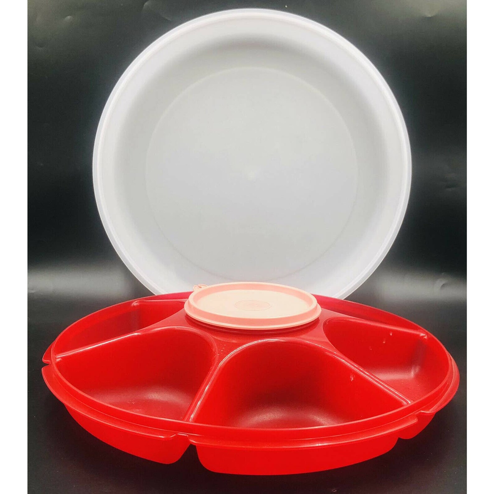 3 Pc Set Tupperware Red Divided Veggie PARTY TRAY Dip Bowl Etsy