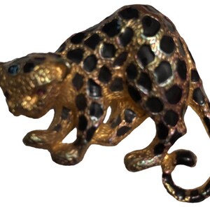 Vintage Park Lane Brooch Pin or Pendant Cheetah Cat Dark Pink Rhinestone Eyes