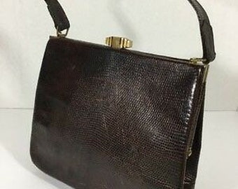 Vintage Harrods London Brown Lizard Skin Handbag Purse Coin Purse Original Pencil