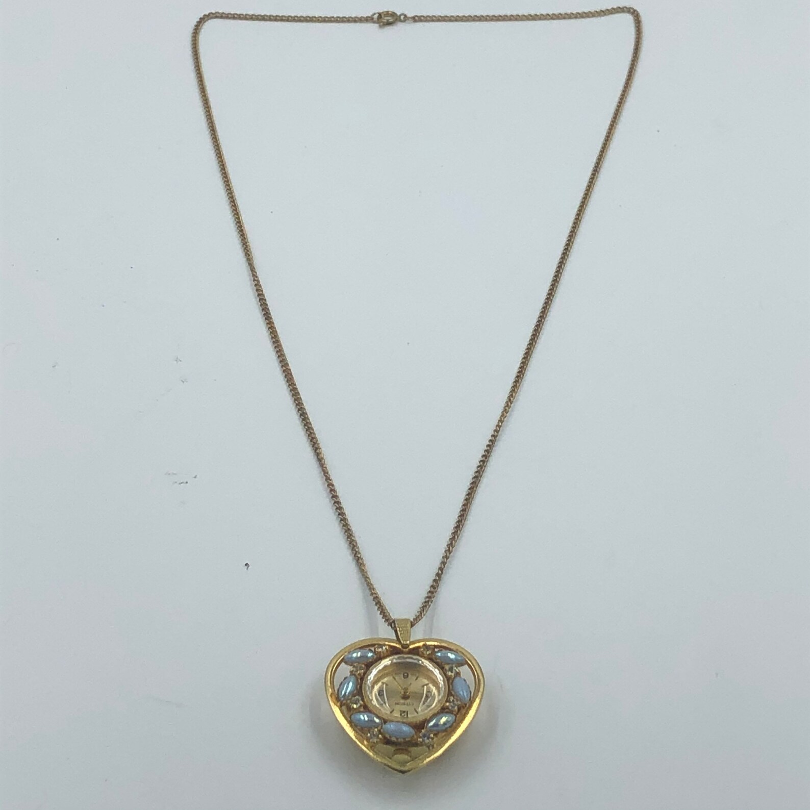 Citron Pendant Necklace Watch Clock Gold Tone Beaded Heart Etsy