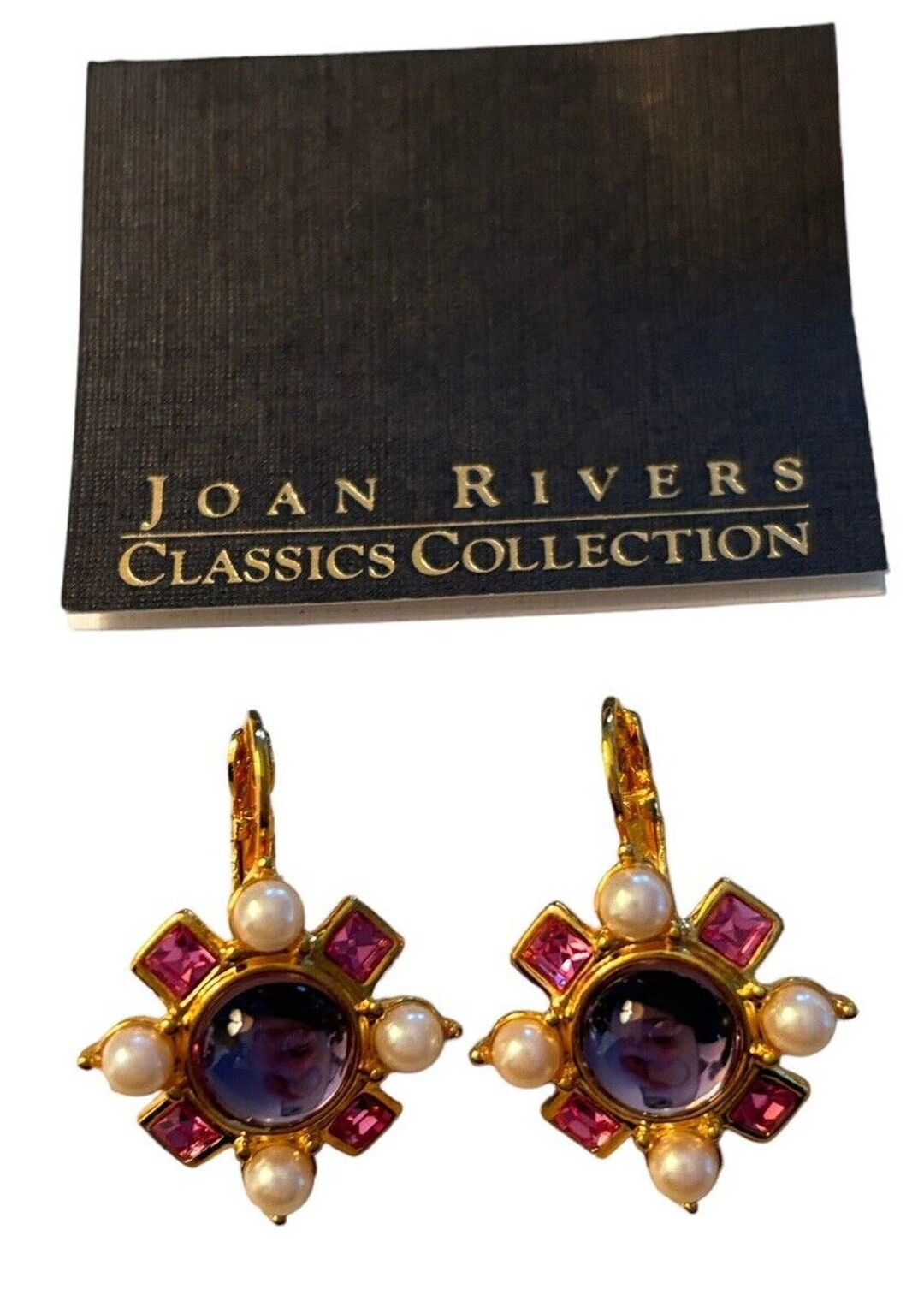 Joan Rivers Classic Collection Pink Purple Rhinestone Floral Dangle
