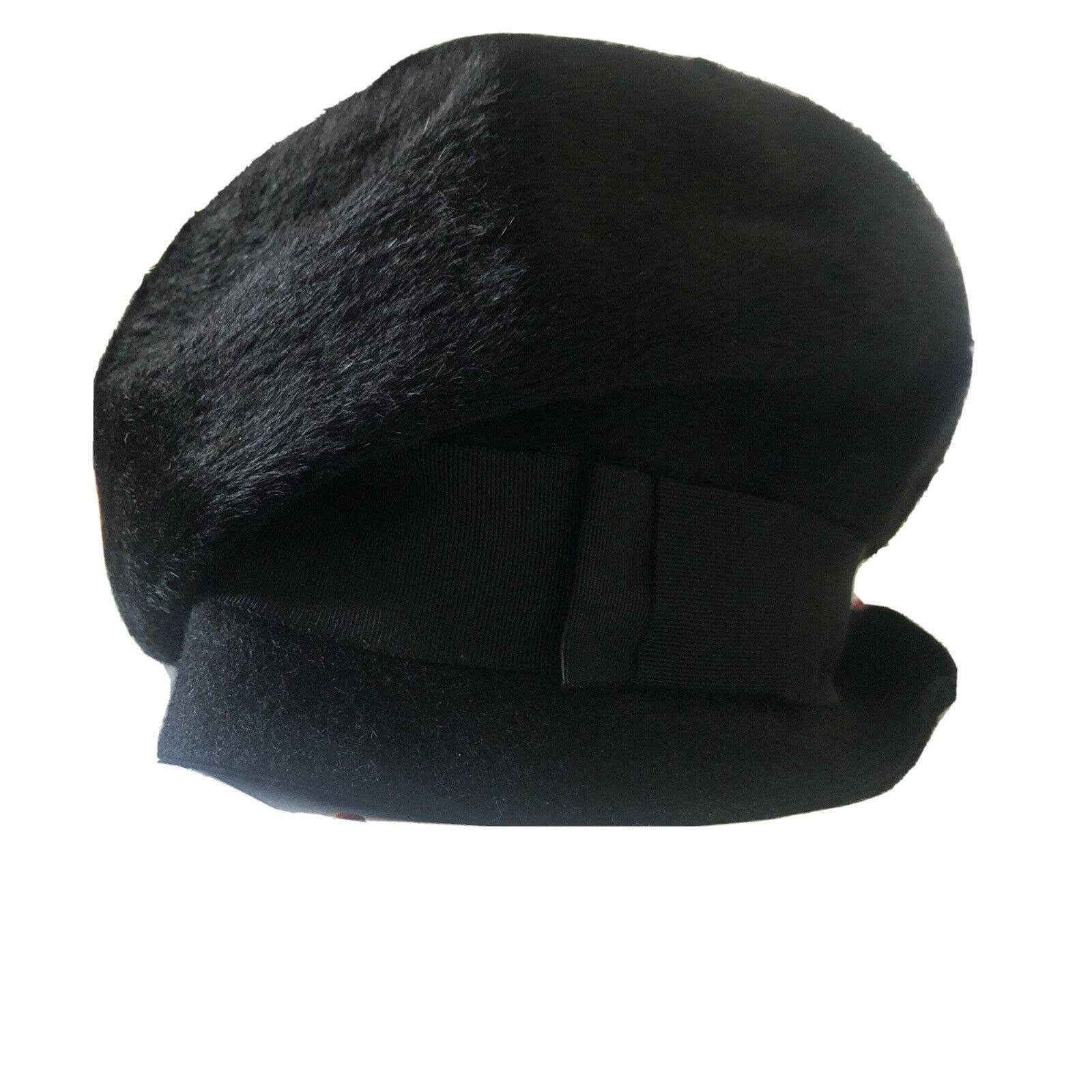 Vintage 60s Leslie James Hat Helios Italy Hat Black Fur Grosgrain Ribbon 22\