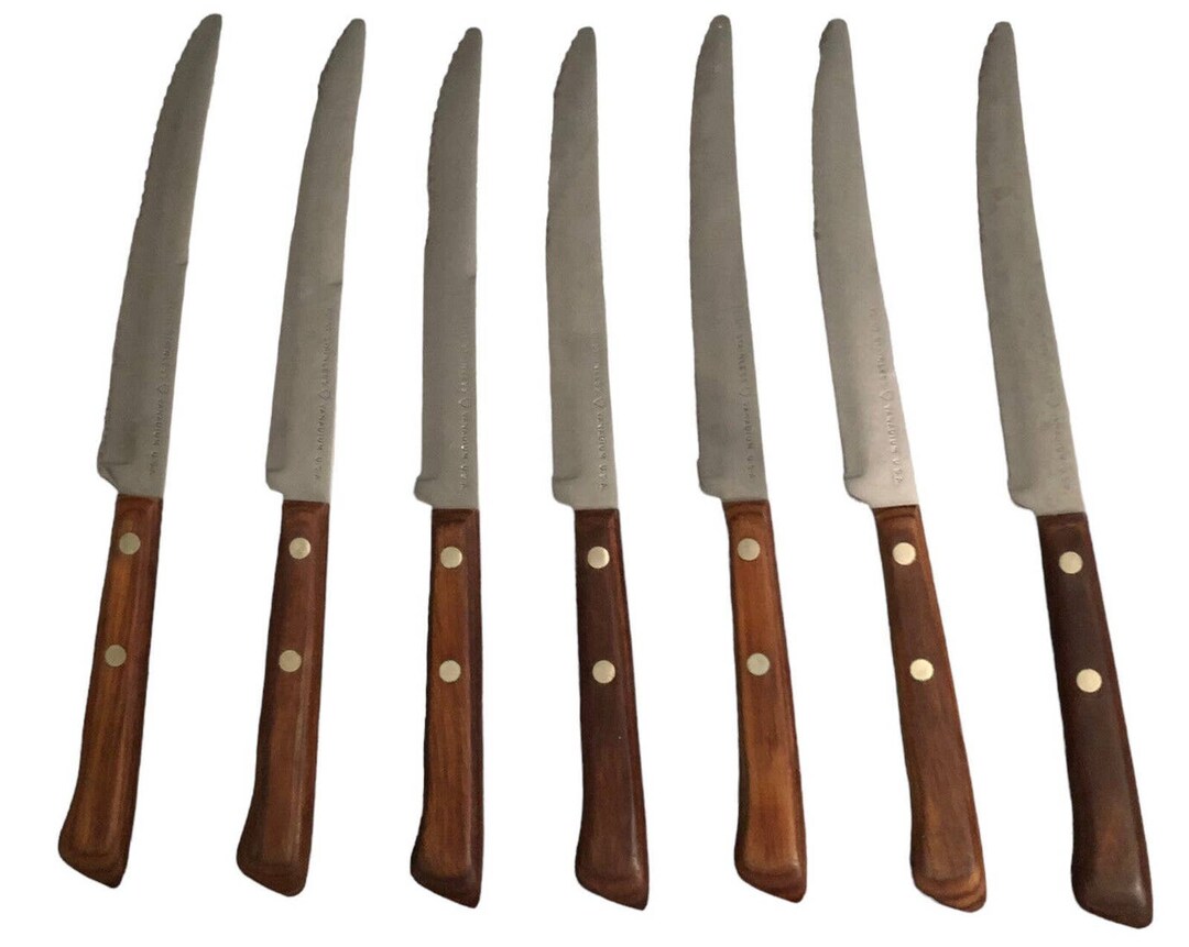 7 Vintage Flint Stainless Vanadium USA Steak Knives Wooden Etsy