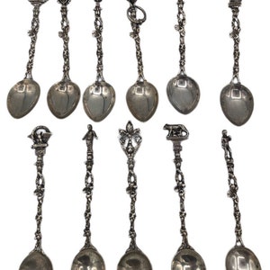 Set 11 Italian 800 Silver Demitasse Figural Souvenir Spoons Made in Italy 144g