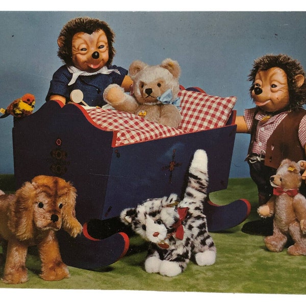 Vintage Steiff Postcard Hedgehogs Parenting Cradle Knopf Im Ohr New Unposted