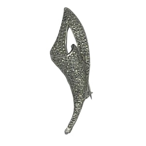 Marcasite Calla Lily Leaf Brooch Pin Silver Tone EUC