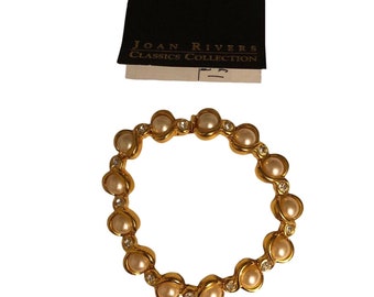 Signed Joan Rivers Gold Plated Crystal Rhinestones Pave Bracelet