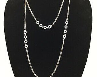 Monet Opera Length Silver Tone Necklace Signed Runway Vintage 1960&#39;s-70&#39;s
