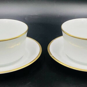 PMR Bavaria Golden Crown Cloud 2 Gravy Boat Bowls Attached Underplate Gold Trim