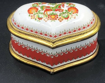 Sankyo Japan Vintage Heart Shaped Music Box Horse Enamel Pattern Valentines
