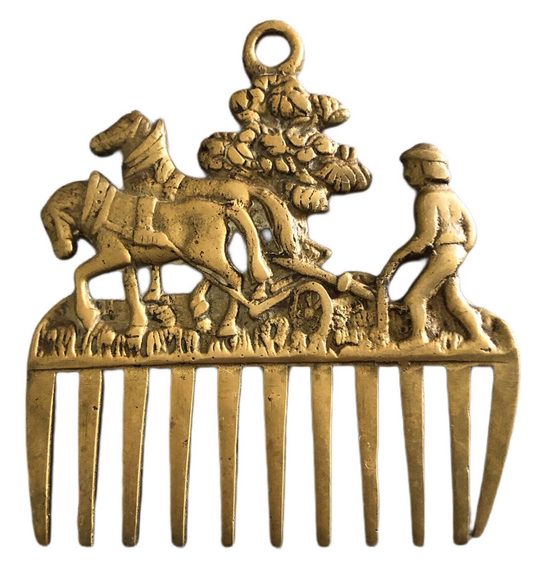 Antique Brass Horse Mane Tail Comb Horses Ornate Handle Ploughing
