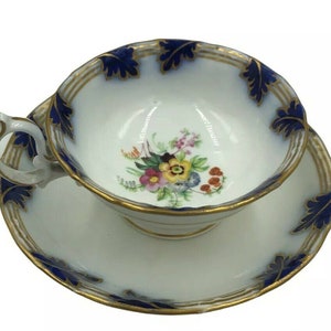 ミントン MINTON ATHO コバルト Minton Cobalt Gold Leaves Floral Bouquet Tea Cup & Saucer 1845